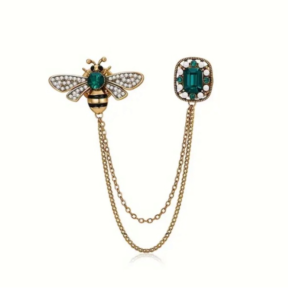 ⭐️NEW⭐️Stunning Emerald Jewel Gold Tone Bee Pendant Brooch Pin Designer Inspired